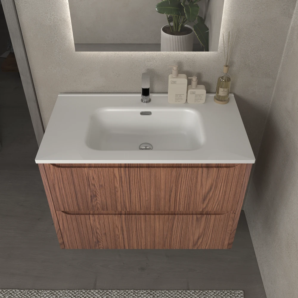Mueble de baño suspendido 2 cajones TOSCANA con lavabo porcelana acabado squadratto ABEDUL - Imagen 2