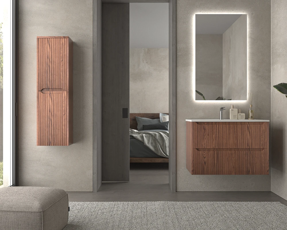 Mueble de baño suspendido 2 cajones TOSCANA con lavabo porcelana acabado squadratto ABEDUL - Imagen 8