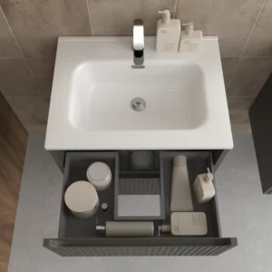 Mueble de baño suspendido 2 cajones TOSCANA con lavabo porcelana acabado squadratto TOPO
