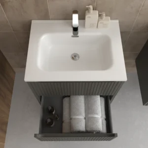 Mueble de baño suspendido 2 cajones TOSCANA con lavabo porcelana acabado squadratto TOPO