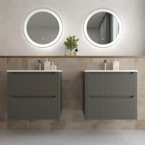 Mueble de baño suspendido 2 cajones TOSCANA con lavabo porcelana acabado squadratto TOPO