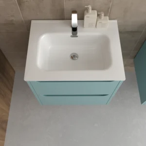 Mueble de baño suspendido 2 cajones TOSCANA con lavabo porcelana acabado TURQUESA