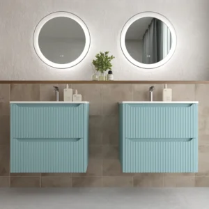 Mueble de baño suspendido 2 cajones TOSCANA con lavabo porcelana acabado squadratto TURQUESA