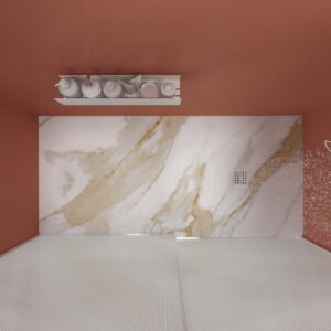 Mueble de baño GRATE con patas 2 cajones acabado mármol CALACATTA GOLD con tapa y lavabo SOLID SURFACE Fogo