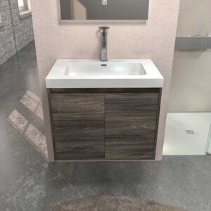 Mueble de baño suspendido 2 puertas CARMEN con lavabo resina acabado OLMO WABI