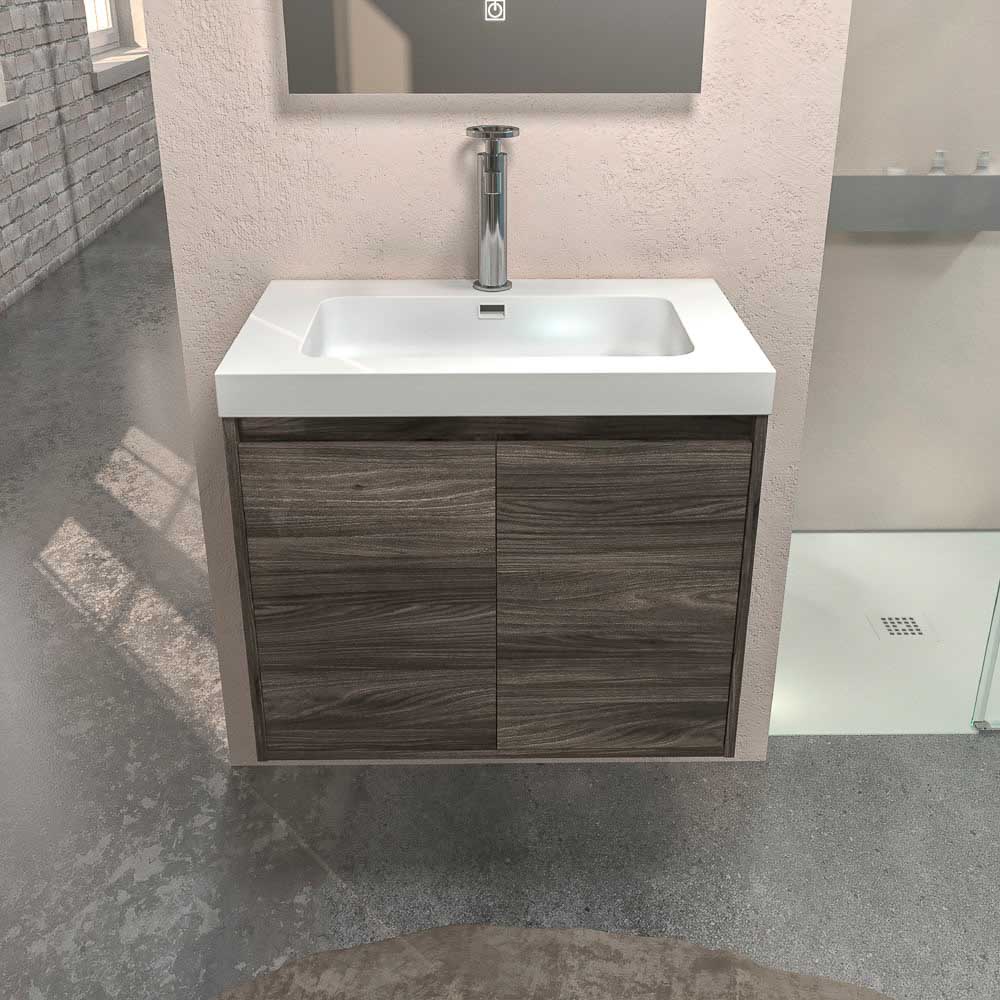 Mueble de baño suspendido 2 puertas CARMEN con lavabo resina acabado OLMO WABI - Imagen 2