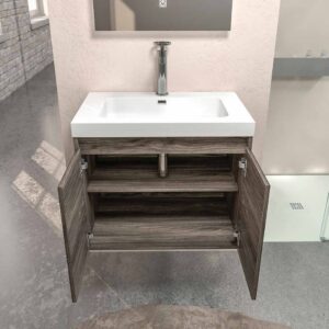 Mueble de baño suspendido 2 puertas CARMEN con lavabo resina acabado OLMO WABI