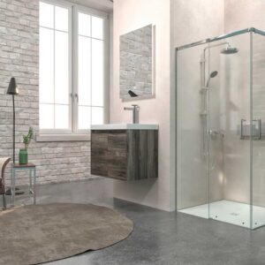 Mueble de baño suspendido 2 puertas CARMEN con lavabo resina acabado OLMO WABI