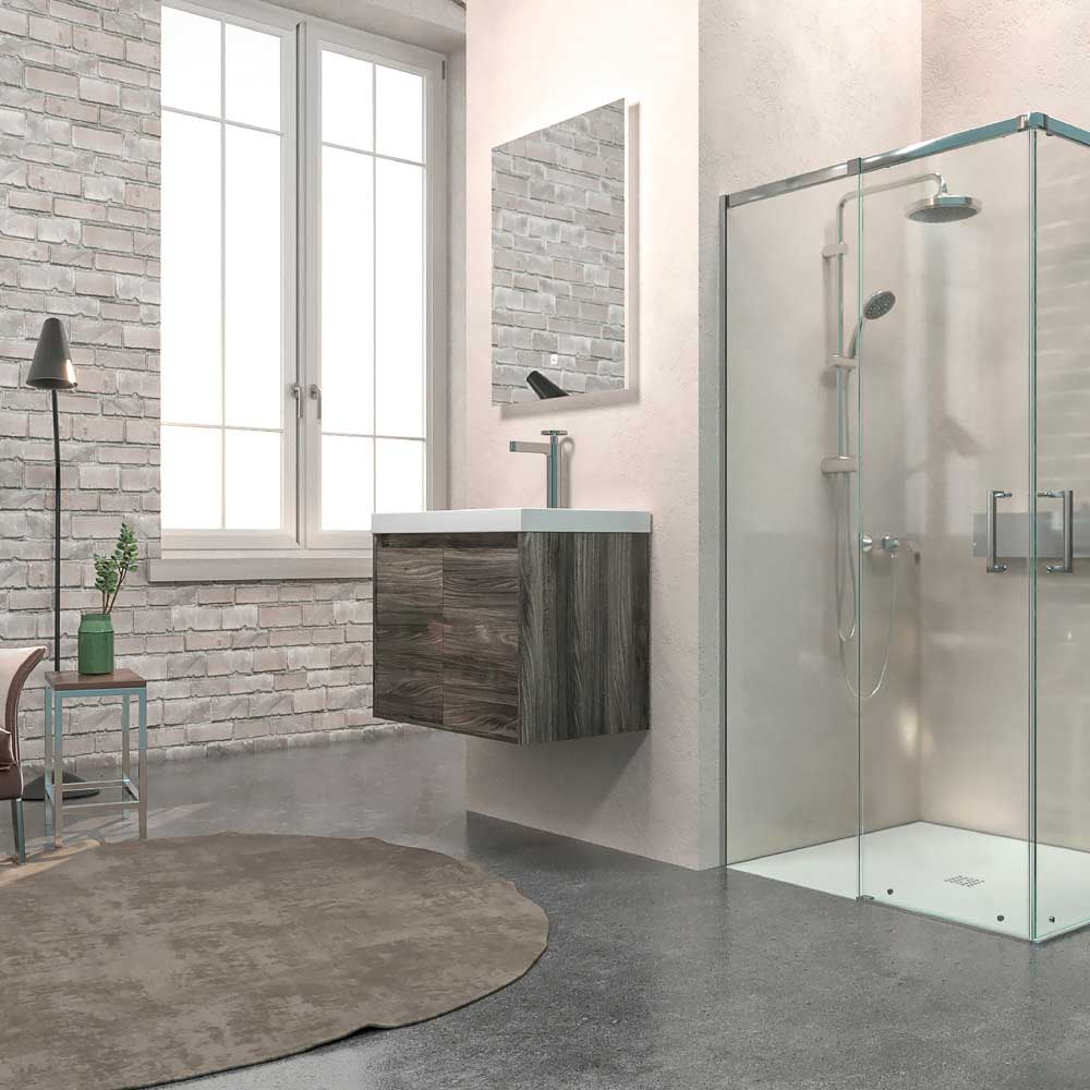 Mueble de baño suspendido 2 puertas CARMEN con lavabo resina acabado OLMO WABI