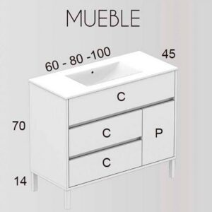 Mueble de baño ANNA a suelo 3 cajones- 1 puerta con lavabo cerámico