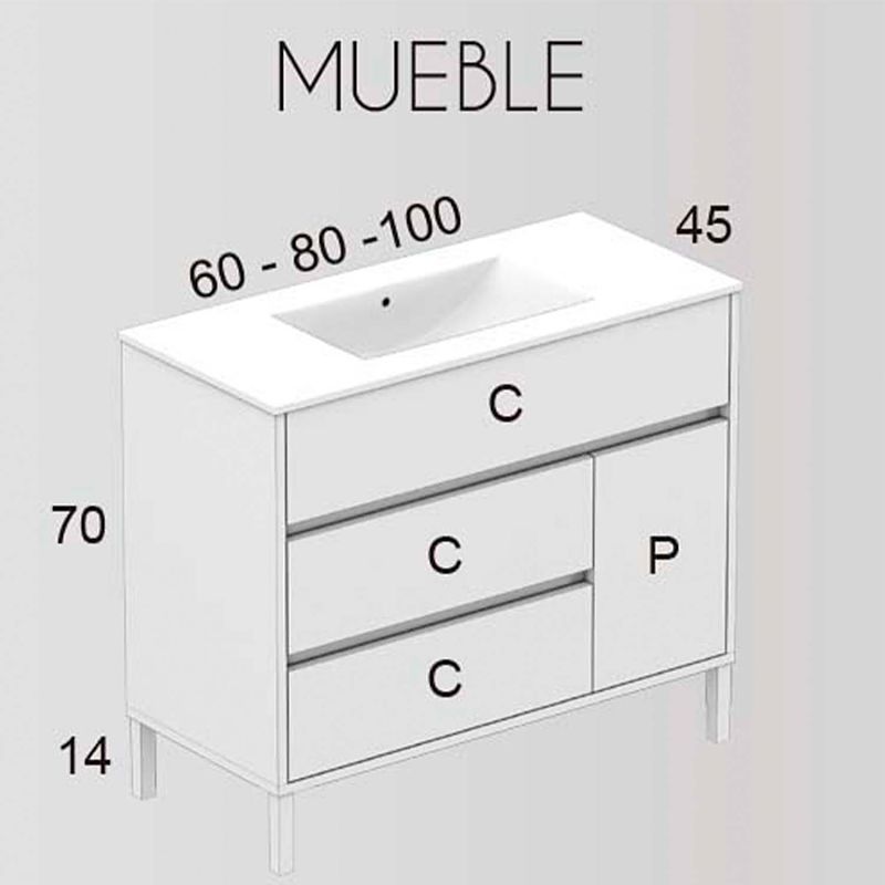 Mueble de baño ANNA a suelo 3 cajones- 1 puerta con lavabo cerámico - Imagen 4