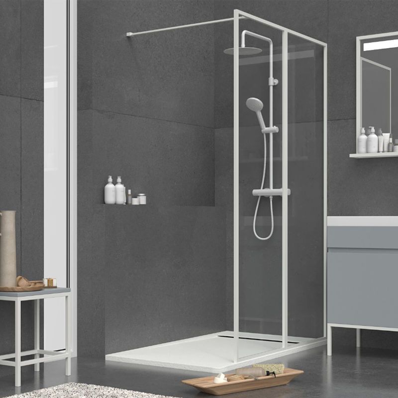 Fijo de
ducha a medida mampara LINE con perfileria enmarcada 2 cuerpos - Vidrio 4 MM
con tratamiento anti-cal incluido- Brazo sujeción acero inox.