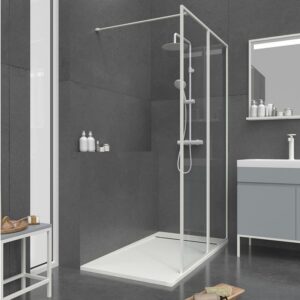 Fijo de
  ducha a medida mampara LINE con perfileria enmarcada 2 cuerpos - Vidrio 4 MM
  con tratamiento anti-cal incluido- Brazo sujeción acero inox.