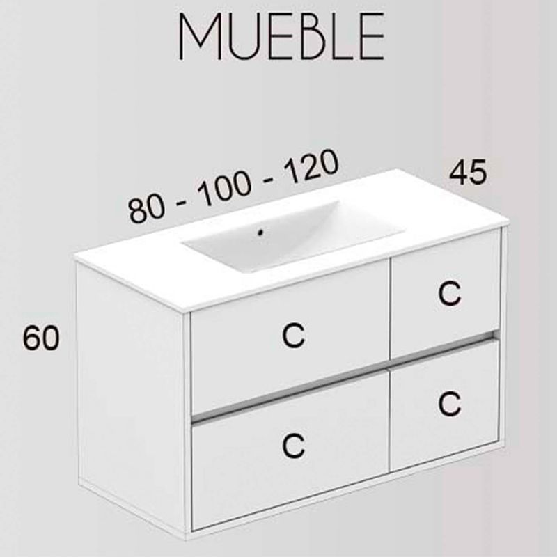 Mueble de baño CARLOTTA suspendido 4 cajones con lavabo cerámico, color CAMBRI - Imagen 2