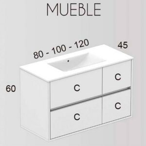 Mueble de baño CARLOTTA suspendido 4 cajones con lavabo cerámico