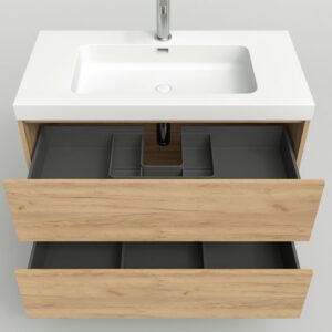 Mueble de baño suspendido 2 cajones CARMEN con lavabo resina acabado MUSTARD