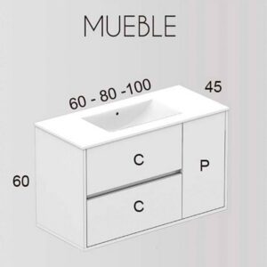Mueble de baño CAROLA suspendido 2 cajones - 1 puerta con lavabo cerámico