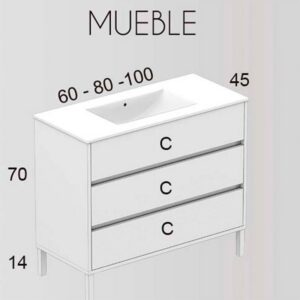 Mueble de baño CLOE varios tonos a suelo 3 cajones con lavabo cerámico
