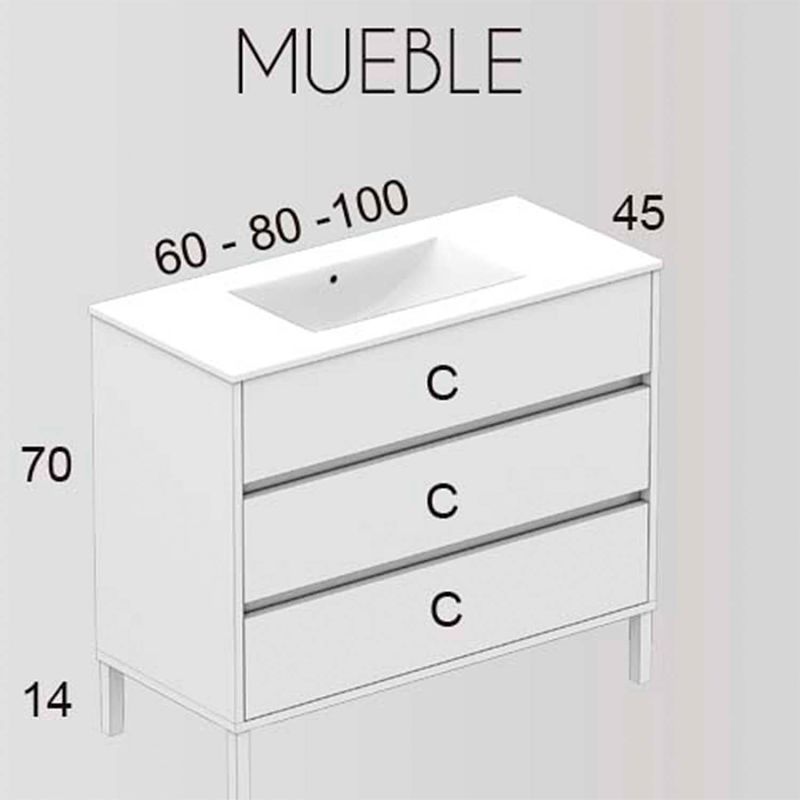 Mueble de baño CLOE a suelo 3 cajones con lavabo ceramico - Imagen 4