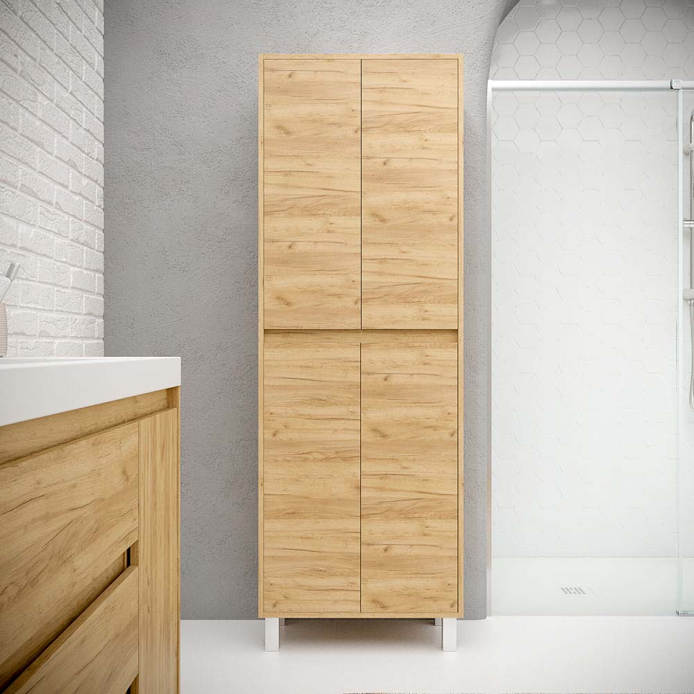 Columna de baño 4 puertas con patas 195 cm x 50 cm x 25 cm acabado ROBLE CLARO