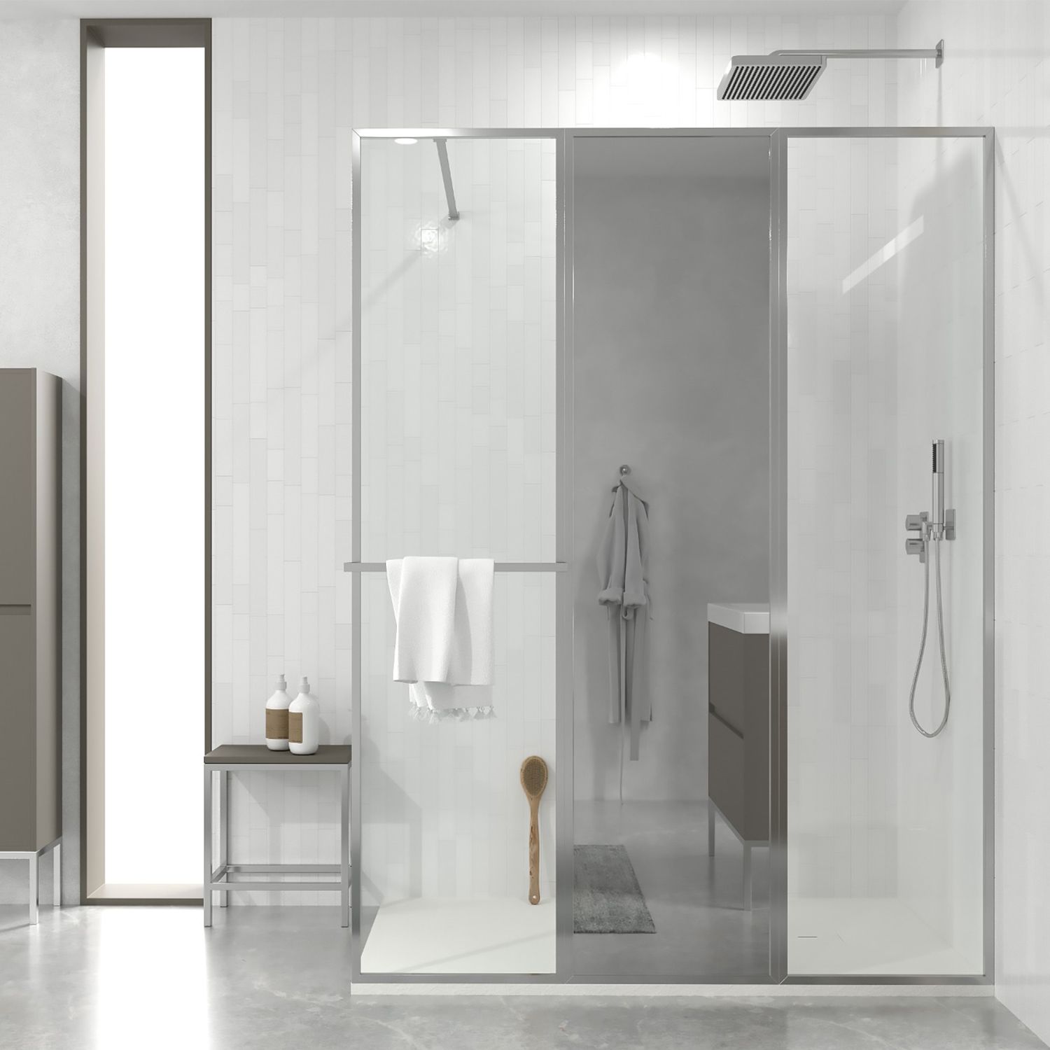 Fijo de
ducha a medida mampara LINE S con perfilería enmarcada 3 cuerpos - Vidrio 4
MM con tratamiento anti-cal incluido- Brazo sujeción acero inox. - Imagen 5