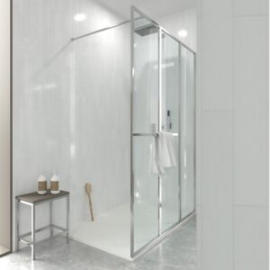 Fijo de
  ducha a medida mampara LINE S con perfilería enmarcada 3 cuerpos - Vidrio 4
  MM con tratamiento anti-cal incluido- Brazo sujeción acero inox.