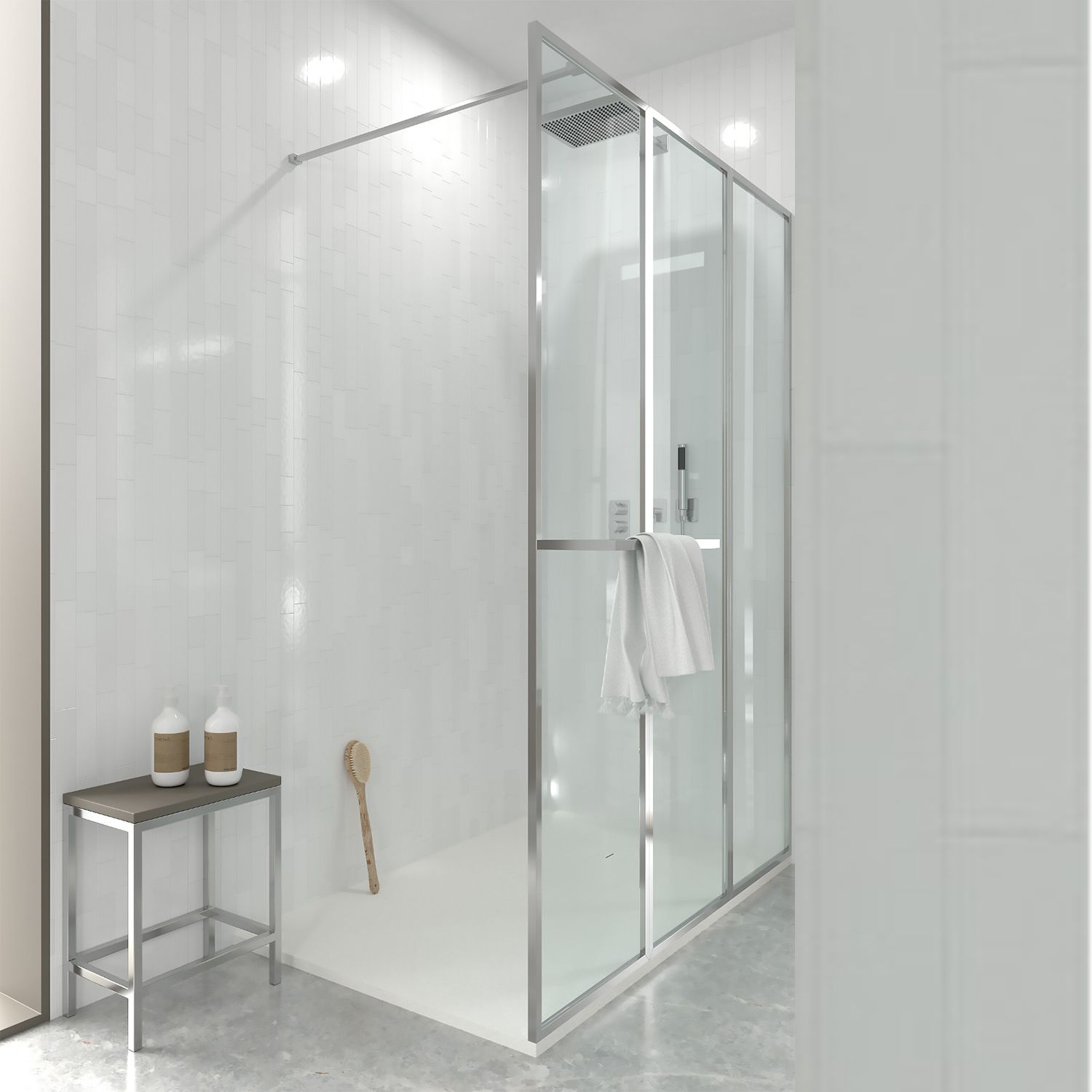 Fijo de
ducha a medida mampara LINE S con perfilería enmarcada 3 cuerpos - Vidrio 4
MM con tratamiento anti-cal incluido- Brazo sujeción acero inox. - Imagen 2