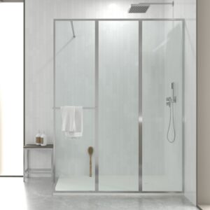 Fijo de
  ducha a medida mampara LINE S con perfilería enmarcada 3 cuerpos - Vidrio 4
  MM con tratamiento anti-cal incluido- Brazo sujeción acero inox.