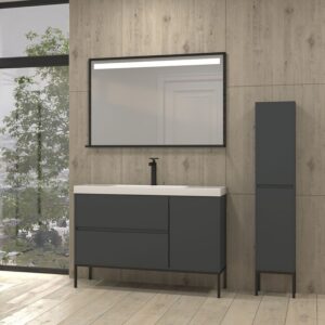 Mueble de baño 2 cajones - 1 puerta acabado mate GRAFITO con lavabo resina 6 cm grosor