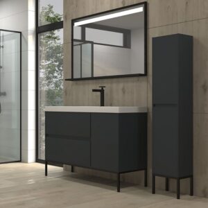 Mueble de baño 2 cajones - 1 puerta acabado mate GRAFITO con lavabo resina 6 cm grosor