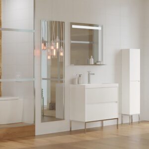 Mueble de baño 2 cajones acabado mate BLANCO con lavabo resina 6 cm grosor
