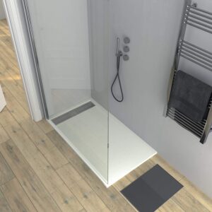 Fijo de ducha mampara ZEN perfil Cromo - Vidrio 8 MM con tratamiento anti-cal incluido- Brazo sujección acero inox. extensible