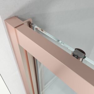 Mampara de ducha frontal FLARE 1 fijo -1 puerta corredera. Sin perfil inferior. Con tratamiento anti-cal . Acabado ORO ROSA