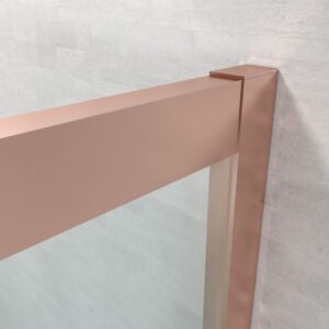 Mampara de ducha frontal FLARE 1 fijo -1 puerta corredera. Sin perfil inferior. Con tratamiento anti-cal . Acabado ORO ROSA