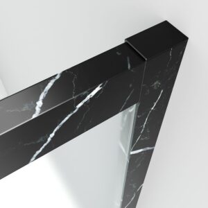 Mampara de ducha frontal FLARE 1 fijo -1 puerta corredera. Acabado efecto mármol. NEGRO MARQUINA