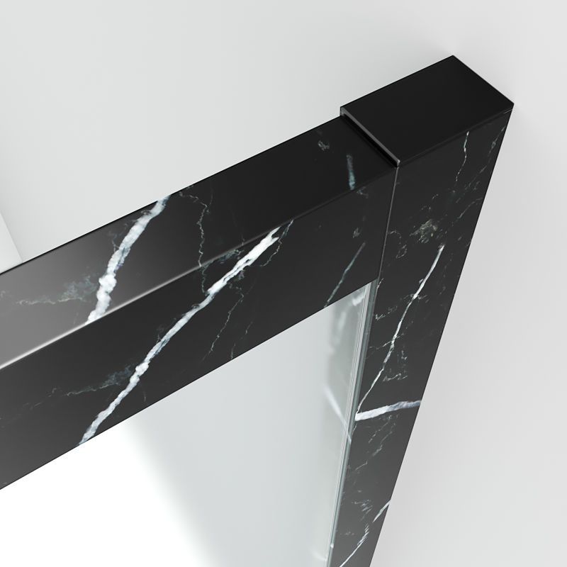 Mampara de ducha frontal FLARE 1 fijo -1 puerta corredera. Acabado efecto mármol. NEGRO MARQUINA