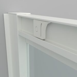 Mampara de ducha rectangular FLARE apertura angular 2 fijos-2 puertas correderas. Sin perfil inferior. Con tratamiento anti-cal. Acabado BLANCO MATE