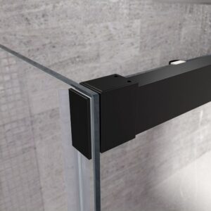 Mampara de ducha rectangular FLARE apertura frontal 1 fijo-1 puerta corredera+ 1 fijo. DECORADO INDUSTRIAL. Con tratamiento anti-cal. Acabado NEGRO MATE