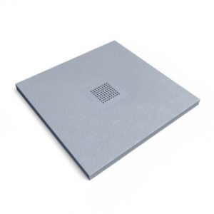 Plato ducha resina QUADRO Gris Cemento - colores a elegir - textura pizarra - antibacteriano y antideslizante. Rejilla termolacada
