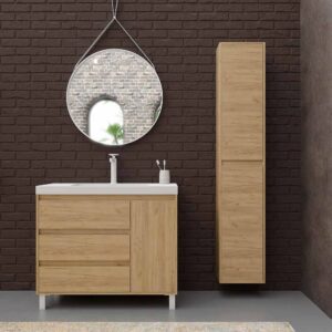 Mueble de baño con patas 3 cajones / 1 puerta superior CARMEN acabado ROBLE CLARO