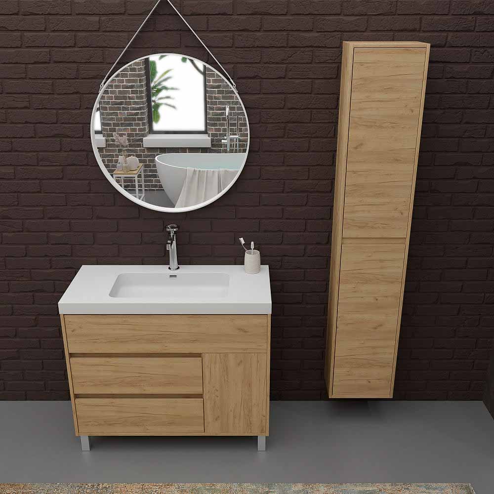 Mueble de baño con patas 3 cajones / 1 puerta superior CARMEN acabado ROBLE CLARO - Imagen 2