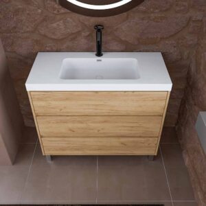 Mueble de baño con patas 3 cajones CARMEN acabado ROBLE CLARO