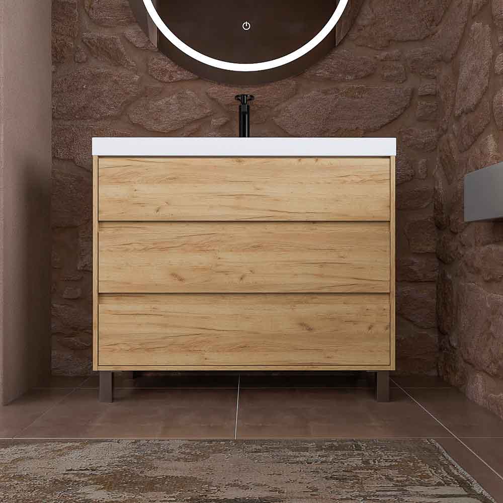 Mueble de baño con patas 3 cajones CARMEN acabado ROBLE CLARO - Imagen 2
