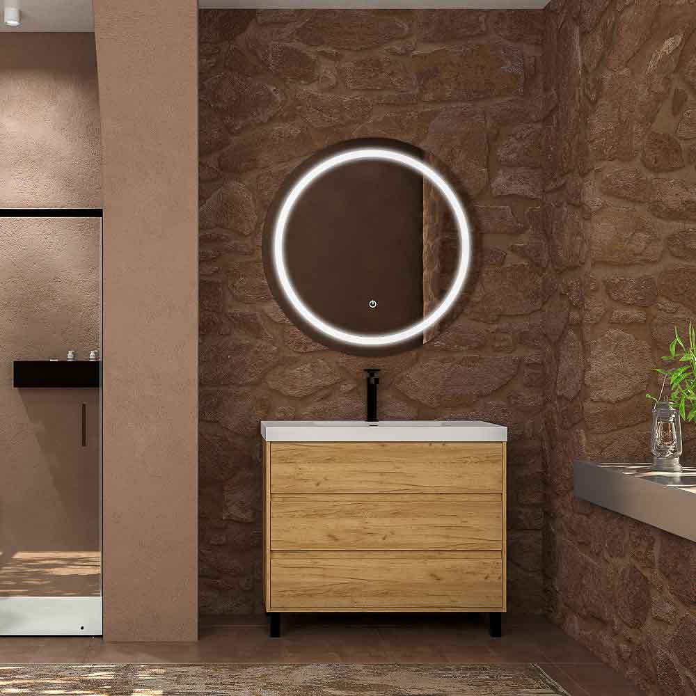 Mueble de baño con patas 3 cajones CARMEN acabado ROBLE CLARO