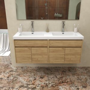 Mueble de baño suspendido 2 lavabos 4 puertas / 2 cajones 120 cm acabado ROBLE CLARO