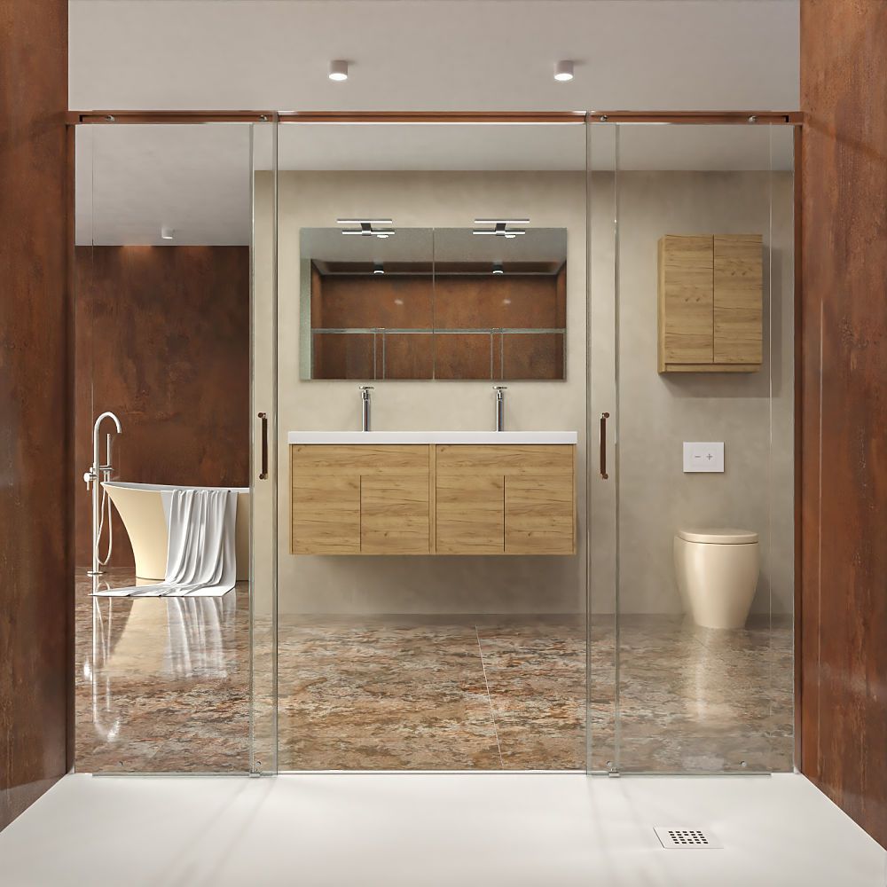 Mueble de baño suspendido 2 lavabos 4 puertas / 2 cajones 120 cm acabado ROBLE CLARO - Imagen 5
