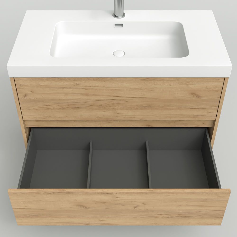 Mueble de baño suspendido 2 cajones CARMEN con lavabo resina acabado MOKA - Imagen 9