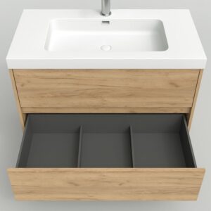 Mueble de baño suspendido 2 cajones CARMEN con lavabo resina acabado MUSTARD