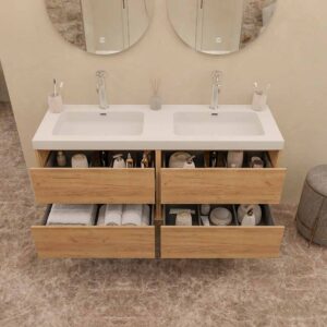 Mueble de baño CARMEN suspendido 2 lavabos 4 cajones 120 cm acabado ROBLE CLARO