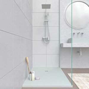 Plato ducha resina MYSTONE Arena RAL 7035 y otros colores exclusivos textura pizarra antibacteriano y antideslizante